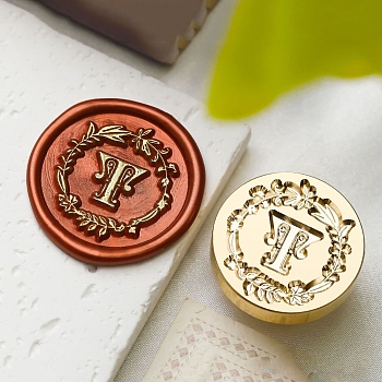 Golden Tone Wax Seal Brass Stamp Head, Flower with Letter Pattern, for Wax Seal Stamp, Letter T, 24x14mm, Inner Diameter: 7mm