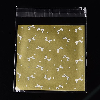 Rectangle OPP Cellophane Bags, with Bowknot Pattern, Goldenrod, 17x14cm, Unilateral Thickness: 0.035mm, Inner Measure: 13.9x14cm, about 95~100pcs/bag