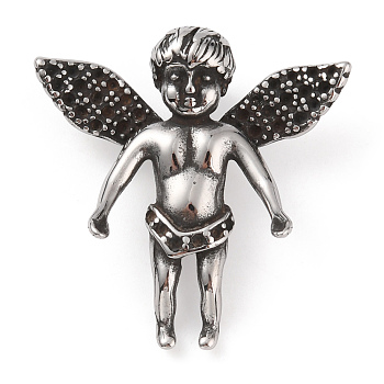 304 Stainless Steel Pendants, Angel Charm, Antique Silver, 35.5x35x12.5mm, Hole: 8x5mm