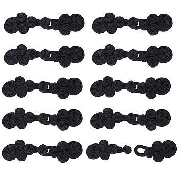 20 Pairs Handmade Chinese Frogs Knots Buttons, Polyester Button, Black, 20.5x65x4~7.5mm
