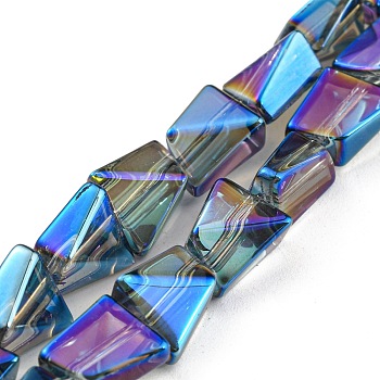 Full Rainbow Plated Electroplate Transparent Glass Beads Strands, Faceted Polygon, Dodger Blue, 8x7x5mm, Hole: 1mm, about 80pcs/strand, 25.04 inch(63.6cm)