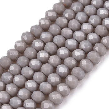 Opaque Solid Color Imitation Jade Glass Beads Strands, Faceted, Rondelle, Dark Gray, 2.3~2.7x1.5mm, Hole: 0.4mm, about 150~155pcs/strand, 32~33cm