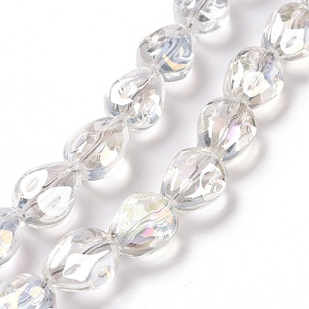 Transparent Electroplate Glass Beads Strands, Rainbow Plated, Teardrop, Clear, 11x9x6.6mm, Hole: 1.1mm, about 55pcs/strand, 24.25 inch(61.6cm)