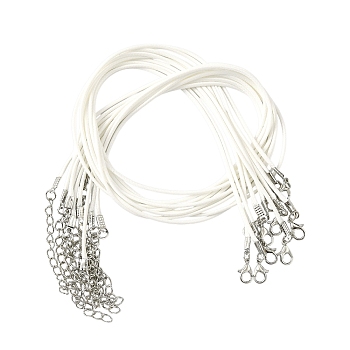 Waxed Cotton Cord Necklace Making, with Alloy Lobster Claw Clasps and Iron End Chains, Nickel Free, Platinum, White, 17.91~18.11 inch(45.5~46cm), 1.5mm