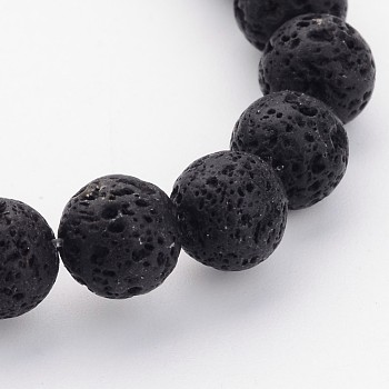 Natural Lava Rock Beads Strands, Round, Black, 8mm, Hole: 2mm, about 47pcs/strand, 15 inch