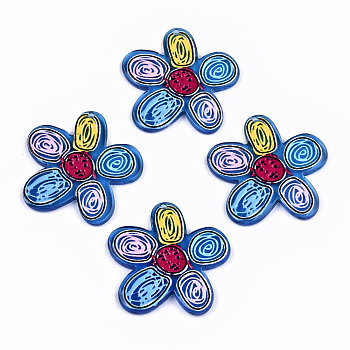 Transparent Acrylic Pendants, 3D Printed, Flower, Dodger Blue, 34x33x3mm, Hole: 1.5mm