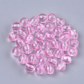 Transparent Plastic Beads, Round, Pink, 6x5.5mm, Hole: 1.8mm, about 5000pcs/500g