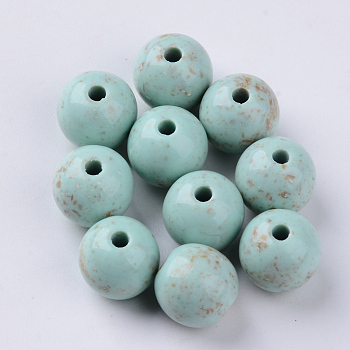 Antique Style Opaque Acrylic Beads, Round, Aquamarine, 10mm, Hole: 2mm, about 900pcs/500g