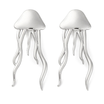 304 Stainless Steel Jellyfish Stud Earrings, Stainless Steel Color, 38x16mm