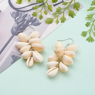 Natural Cowrie Shell Dangle Earrings(EJEW-JE04458)-2