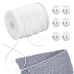 Hollow Pipe PVC Tubular Synthetic Rubber Cord, Wrapped Around White Plastic Spool, with Plastic Cord Locks, White, Cord: 2mm thick, Hole: 1mm, about 54.68 yards(50m)/roll, 1 Roll; Locks: 21x18mm, Hole: 5.5mm, 6pcs(RCOR-NB0001-01E)