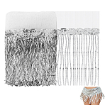 Polyester Fringe Lace Trim, with Plastic Sequins Tassel, for Clothing Accessories, Silver, 9-7/8 inch(250mm)(DIY-WH0671-008C)