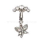 Brass Pave Clear Cubic Zirconia Clip on Belly Rings, with 304 Stainless Steel Clasps, Platinum, Dragonfly, 35mm(FS-WG683DA-12)