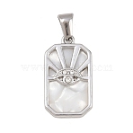 303 Stainless Steel Pendants, Polygon with Evil Eye Charms, with Rhinestone & Enamel, Stainless Steel Color, 23x13x2.5mm, Hole: 5.5x2.7mm(STAS-K325-09P)