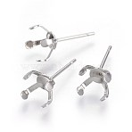 Tarnish Resistant 304 Stainless Steel Stud Earring Findings, Prong Earring Settings, Stainless Steel Color, 16.5x8.5mm, Inner Diameter: 8mm, Pin: 0.7mm(STAS-L219-03D-P)