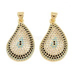 Brass Micro Pave Cubic Zirconia Pendants, Teardrop Charms, Long-Lasting Plated, Rack Plating, Lead Free & Cadmium Free, Real 18K Gold Plated, 27.5x17x7mm, Hole: 4x3mm(KK-C170-22G)