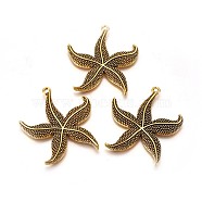 Alloy Pendants, Cadmium Free & Lead Free, Starfish/Sea Stars, Antique Golden, 49x43.5x4.5mm, Hole: 2.5mm(X-PALLOY-A18886-AG-LF)