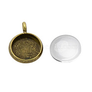 Dome Transparent Glass Cabochons and Brass Pendant Cabochon Settings for DIY, Nickel Free, Antique Bronze, Tray: 10mm, 12x2mm, Hole: 3mm, 9.5~10x3.5mm(DIY-X0288-01AB-NF)