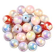 UV Plating Rainbow Iridescent Acrylic Beads, Round, Mixed Color, 16x15mm, Hole: 3mm(OACR-F004-08)