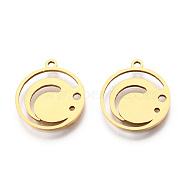 201 Stainless Steel Pendants, Smiling Face Charm, Real 18K Gold Plated, 17x15x1mm, Hole: 1.4mm(STAS-N091-173LG)