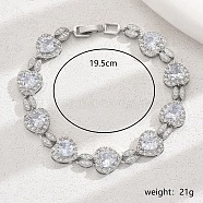 Brass Pave Clear Cubic Zirconia Heart Link Bracelets for Women, Platinum(OZ7056-2)