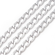 Oxidation Aluminum Curb Chains, Unwelded, with Spool, Oval, Silver, 13.5x8x2mm, about 98.43 Feet(30m)/Roll(CHA-TAC0003-01S-01)