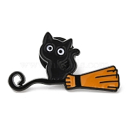 Halloween Theme Alloy Enamel Brooch, Pin for Backpack Clothes, Broom, 18.5x34x1.5mm(JEWB-E022-02EB-06)