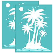 Self-Adhesive Silk Screen Printing Stencil, for Painting on Wood, DIY Decoration T-Shirt Fabric, Turquoise, Coconut Tree Pattern, 280x220mm(DIY-WH0338-071)