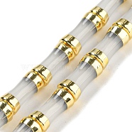 Glass Beads, with Golden Tone Brass Ends, Bamboo Stick, WhiteSmoke, 12.7x6mm, Hole: 1.1mm, about 30pcs/strand, 14.96 inch(38cm)(GLAA-M045-05G-01)