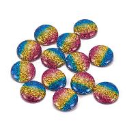 Rainbow Resin Cabochons, with Glitter Powder, Dome/Half Round, Colorful, 16x5mm(CRES-Q197-49)