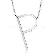 201 Stainless Steel Initial Pendants Necklaces, with Cable Chains, Letter, Letter.P, 17.3~18.3 inch(44~46.5cm)x1.5mm, LetterP: 37x22x1mm(NJEW-S069-JN003D-P)