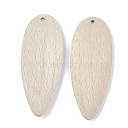 Beech Wood Pendants, Undyed, teardrop, PapayaWhip, 76x29.5x8.5mm, Hole: 3mm(WOOD-Q039-01)