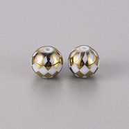Electroplate Glass Beads, Round with Grid Pattern, Golden Plated, 10mm, Hole: 1.2mm(EGLA-Q123-013D)