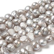 Natural Cultured Freshwater Pearl Beads Strands, Two Sides Polished Round, Grade 3A, Dyed, Dark Gray, 8~9x7~9mm, Hole: 0.6mm, about 49~50pcs/strand, 13.78~14.17 inch(35~36cm)(PEAR-E017-40)