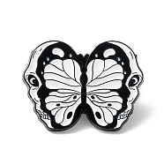 Skull Butterfly Enamel Pin, Halloween Alloy Brooch for Backpack Clothes, Electrophoresis Black, White, 23x30x1.5mm(ENAM-K053-52)