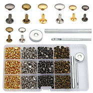 320 Sets 4 Colors 2 Sizes Iron Semi-Tublar Collision Rivets Kits, with 3Pcs Punch Setting Tool, for DIY Belt Making, Leathercraft, Mixed Color, Button: 6x8mm & 8x10mm, Nut: 6x3mm & 8x3mm(DIY-WH0304-489)