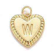 Rack Plating Real 18K Gold Plated Brass Pendants, with Jump Rings, Long-Lasting Plated, Lead Free & Cadmium Free & Nickel Free, Heart with Letter A~Z, Letter.W, 16x15x2.5mm, Jump Ring: 5x0.5mm, 3mm Inner Diameter(KK-E260-01G-W)