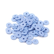 Handmade Polymer Clay Beads, Disc/Flat Round, Heishi Beads, Cornflower Blue, 8x0.5~1mm, Hole: 2mm, about 13000pcs/1000g(CLAY-R067-8.0mm-B32)