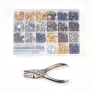Metal Jewelry Buttons Fastener  Install Tool Sets, with  Snap Buttons and Rivet, Fixing Tool, Pliers and Plastic Packing Box, Mixed Color, 19x13.1x2.2cm, 4colors/box, 10sets/color(BUTT-L021-01)