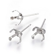 304 Stainless Steel Stud Earring Findings, Prong Earring Settings, Stainless Steel Color, 16.5x8.5mm, Inner Diameter: 8mm, Pin: 0.7mm(STAS-L219-03D-P)
