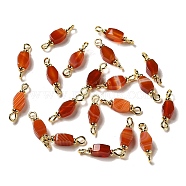 Natural Red Agate Connector Charms, Hexagon Links with Real 18K Gold Plated Brass Loops, 18.5~19x5x3~3.5mm, Hole: 1.6mm(FIND-C046-09A-G)