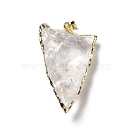Natural Quartz Crystal Pendants, Rock Crystal Pendants, Triangle Charms, with Rack Plating Brass Findings, Light Gold, 42~51.5x22.5~30x11~13mm, Hole: 7x4.5mm(G-E581-02LG)