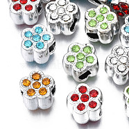 UV Plating Acrylic European Beads, with Rhinestone, Large Hole Beads, No Metal Core, Mixed Color, Flower, Platinum, 12.5x12x9.5mm, Hole: 4mm(OACR-N010-042P)