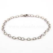 304 Stainless Steel Cable Chains Bracelets, with Lobster Claw Clasps, Stainless Steel Color, 210x4x1mm(BJEW-E034-22P)