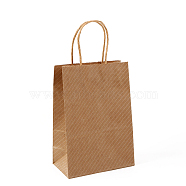Kraft Paper Bags, with Handle, Gift Bags, Shopping Bags, Rectangle, Stripe Pattern, 15x8x21cm(PAAG-PW0001-115C)