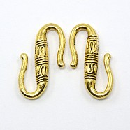 Тибетского стиля S-крючок застежки, без свинца и без кадмия, античное золото , диаметром около 6.5 мм , 22 мм длиной(X-K0963031)