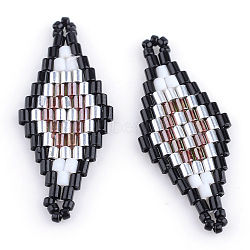 MIYUKI & TOHO Japanese Seed Beads, Handmade Links, Rhombus Loom Pattern, Silver, 31~32.5x13~13.5x1.5~2mm, Hole: 1mm(X-SEED-S009-SP1-02)