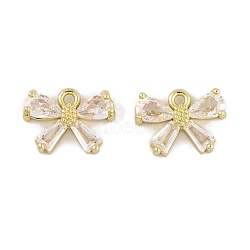 Brass Micro Pave Clear Cubic Zirconia Charms, Long-Lasting Plated, Bowknot, Real 14K Gold Plated, 8.5x11.5x3mm, Hole: 1mm(KK-L212-14G)