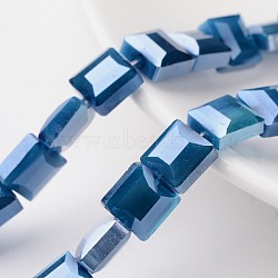 Electroplate Opaque Solid Color Glass Beads Strands, Faceted Square, Marine Blue, 9x9x5mm, Hole: 1mm, about 35pcs/strand, 12.4 inch(EGLA-M020-05)