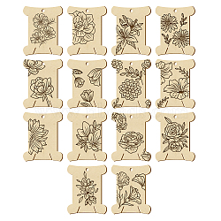 14Pcs 14 Style Plywood Thread Winding Boards, for Embroidery Cross-Stitch Sewing Craft, Flower, 63.1x50.2x3mm, Hole: 4mm, 1pc/style(WOOD-WH0060-08)